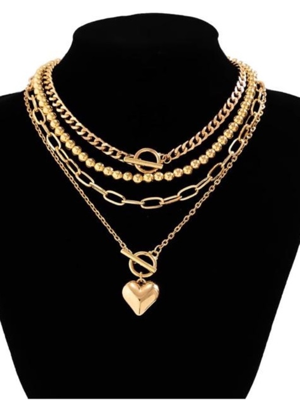 Anthropologie Gold Layered Heart Toggle Necklace